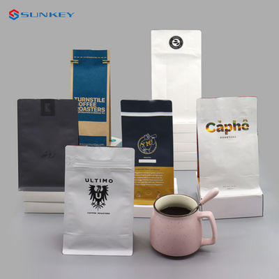 Sacos de café Compostable de empacotamento inferiores lisos do saco do café do chá com válvula e zíper